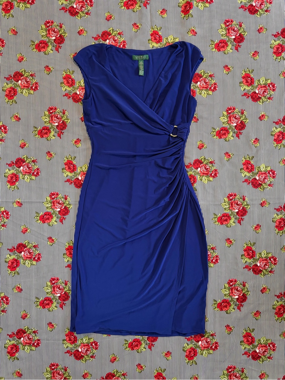 Ralph Lauren Cobalt Blue Faux-Wrap Midi Dress